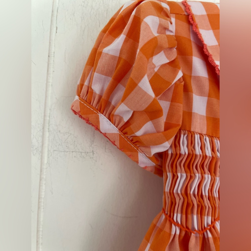 Tennessee VOLS Smocked Orange White Gingham Bow Dress Smokey Dog Sz 12 Months - Picture 10 of 13